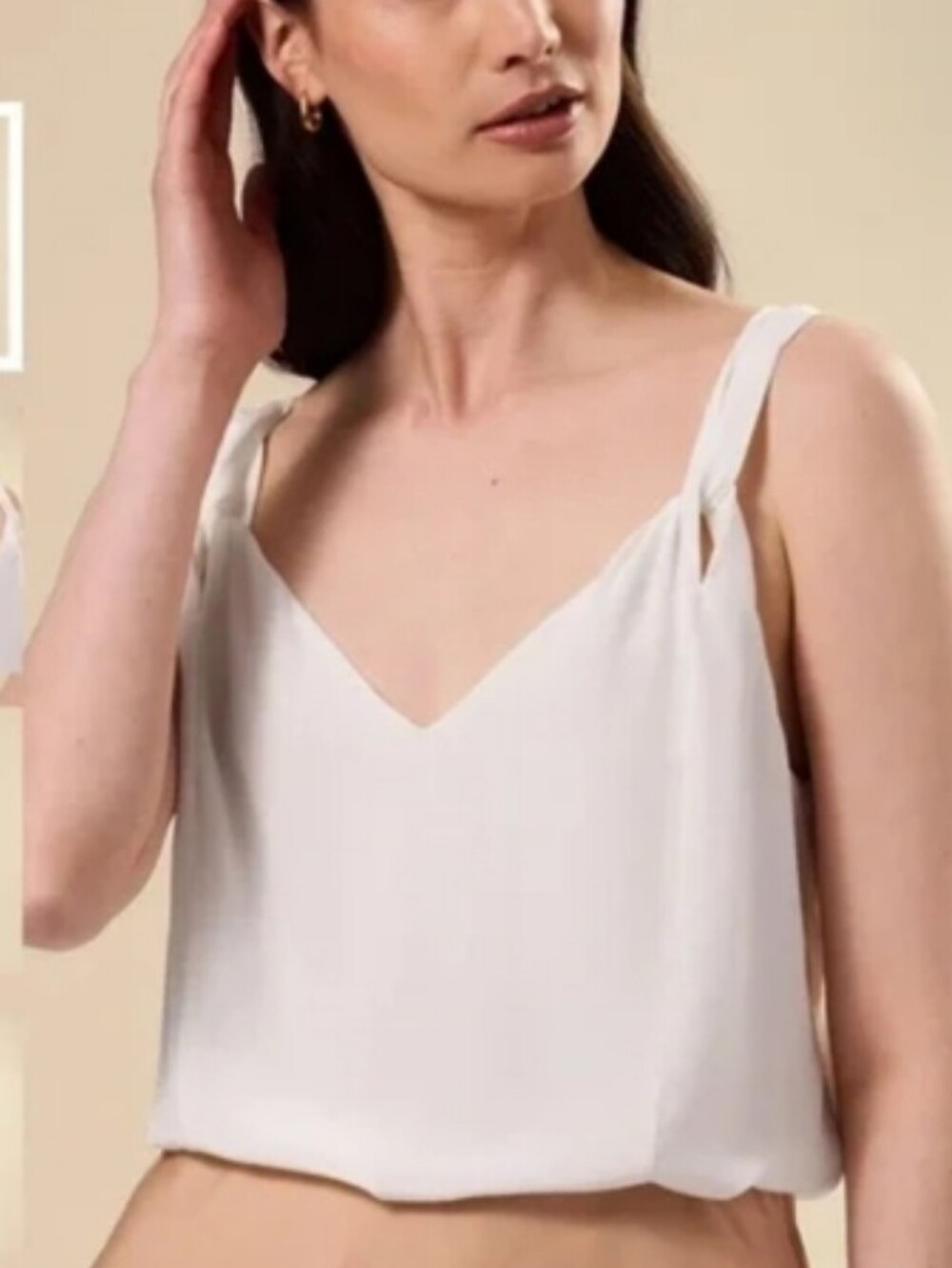 Amour Vert Twist Strap Washable Silk Tank - Ivory- Small